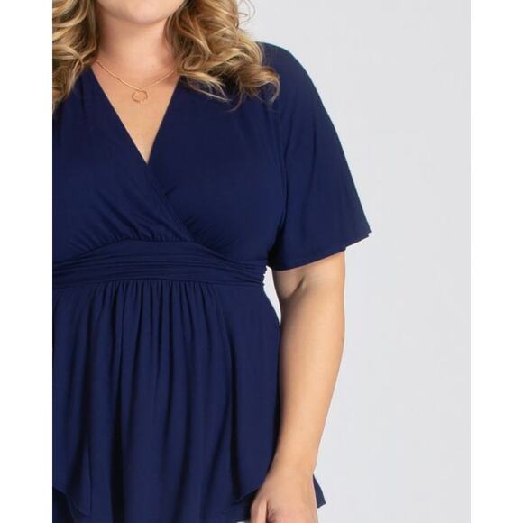 Kiyonna Navy Blue Top Promenade Style 1X Flutter Sleeves Empire Waist Feminine - Picture 3 of 7